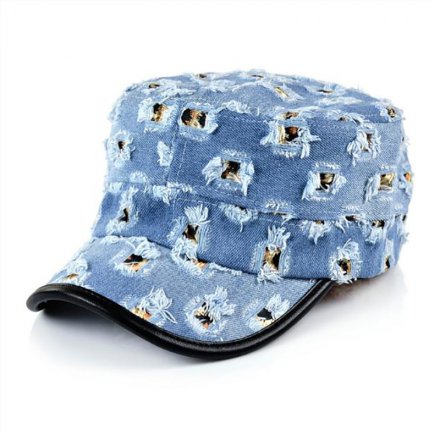 個性牛仔磨破平頂帽定制