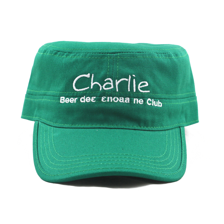 夏季戶外純棉刺繡平頂軍帽定制