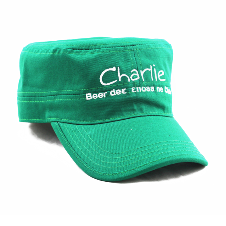 夏季戶外純棉刺繡平頂軍帽定制